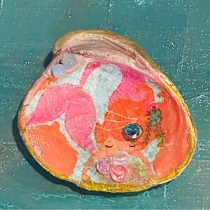 Hand Crafted Mermaid Shell Art - Pink and Orange